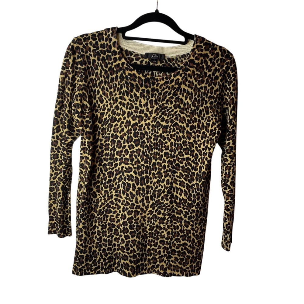 J. Crew Womens Leopard Print 100% Merino Wool Pullover Sweater Size Small